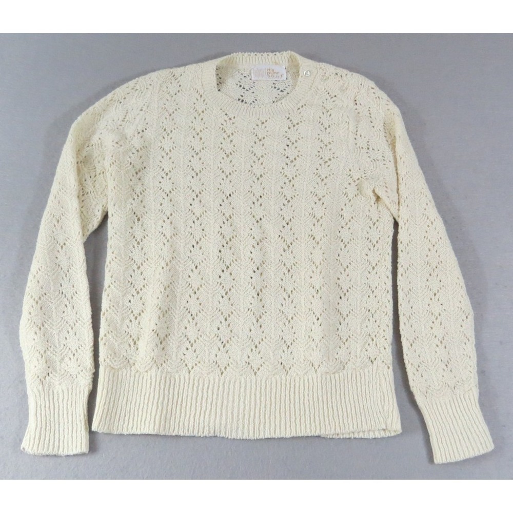 Vintage 80's It's Pure Gould Made in USA Pointelle Open Knit Sweater‎ Women's Sm